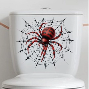3D Halloween spider and web wall sticker decoration on white ceramic toilet tank