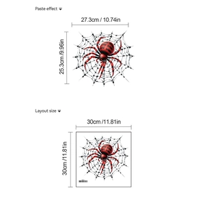 Detail of Halloween red and black spider wall stickers with size layout and paste dimensions