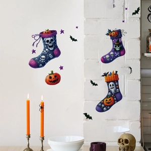 Halloween decorative wall stickers with cartoon socks and pumpkins for living room decor