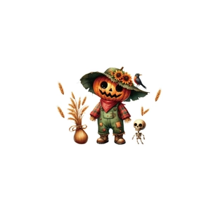 Halloween pumpkin scarecrow wall decal with sunflowers and bird for living room decor