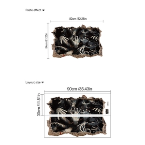 3D Halloween muursticker afmetingen 82x54cm met enge geesthanden voor woonkamer decor