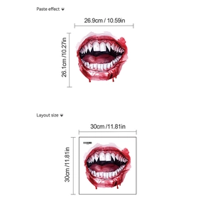 Detailed size chart for Halloween vampire fangs wall sticker showing 30x30cm sheet dimensions