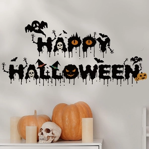 Stickers muraux Happy Halloween avec fantômes et citrouilles sur fond blanc