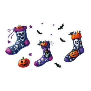 Halloween wall stickers featuring spooky skull and pumpkin designs for home decoration