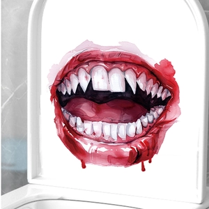 Waterproof Halloween toilet lid sticker featuring spooky open mouth with bloody fangs