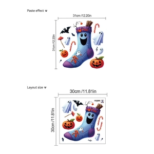 Detailed size chart for Halloween cartoon wall stickers showing layout and display dimensions