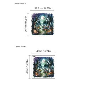 Detailed view of Halloween ghost and pumpkin wall sticker layout with precise dimensions