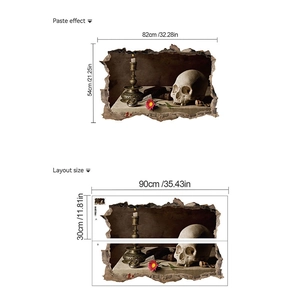 Gedetailleerde afmetingen van 3D muursticker met schedel en kandelaar van PVC