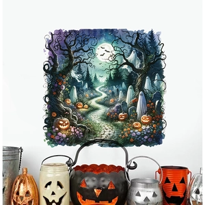 Halloween wall decals detail with ghosts and pumpkins on a white wall decor setting
