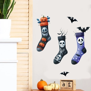 Cartoon Halloween socks wall stickers with pumpkins and bats for home decor decoration