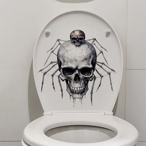 Halloween Skull Spider Toilet Lid Sticker Gothic PVC Self Adhesive Waterproof Bathroom Decor Horror Wall Decal For Festival Party