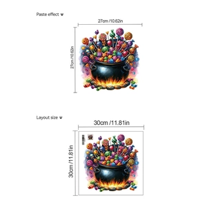 Detailed view of Halloween candy cauldron toilet sticker with layout dimensions and paste effect