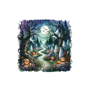 Halloween graveyard wall decal with Jack-o'-lanterns, ghosts and bats on PVC sticker
