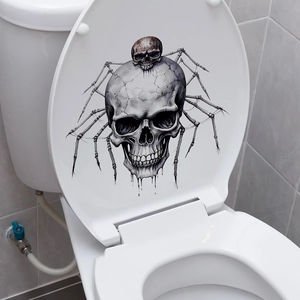 Gothic Halloween toilet sticker featuring a realistic skull and spider legs design