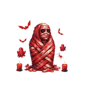 Halloween mummy wall sticker set with bats and ghosts in dark red PVC material