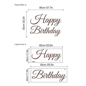Self-adhesive Happy Birthday wall sticker mural with size guide for party decor