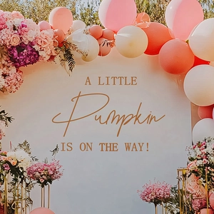 Detail der rosa Kürbis Babyparty Ballonbogen mit goldenem Hintergrund Schriftzug