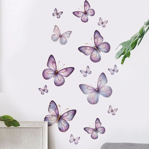 3D butterfly wall stickers with blue-purple gradient and gold edges on white background