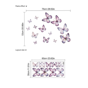 Purple butterfly wall decals with gold edges for living room bedroom home decor