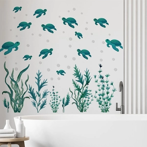 Self-adhesive green sea turtle wall stickers for bathroom decoration in children's rooms