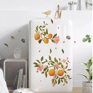 Waterproof PVC wall stickers with lemon and floral patterns for kitchen fridge decor