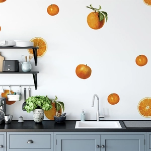 Self-adhesive orange fruit wall stickers for kitchen decor with realistic citrus slices