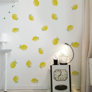 Self-adhesive lemon wall stickers with green leaves for home bedroom wall decoration