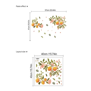 Lemon fruit tree wall stickers with pink flowers and green leaves for fridge decoration
