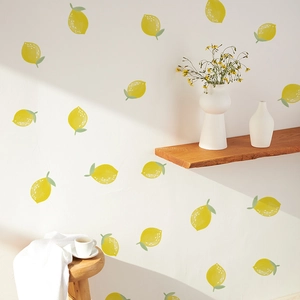 Watercolor lemon wall decals for living room and bedroom decor with realistic shadows