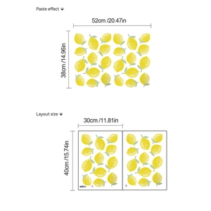 Self-adhesive lemon wall stickers for home decor showing layout size and paste effect