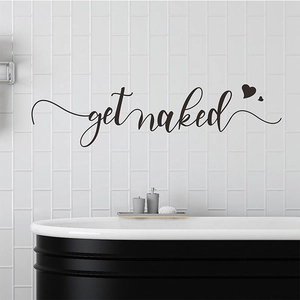 Adesivo da Parete Bagno Get Naked Impermeabile PVC Specchio Vetro Porta Adesivo Moderno Minimalista Citazione Con Motivo a Cuore Per Arredamento Casa