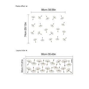 Adesivi murali dente di leone marroni con layout 90x30cm ed effetto applicato 98x74cm