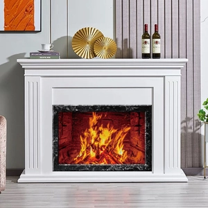 Minimalist white electric fireplace heater with realistic 3D flame effect for home decor