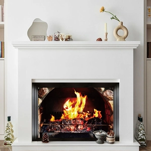 Close-up of a realistic fireplace wall sticker with 3D flame effect for home decor