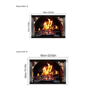 3D fireplace wall decal layout and paste effect dimensions with flame visuals