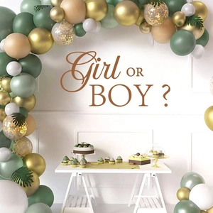 Gender reveal balloon arch kit with olive green and gold balloons for party decoration