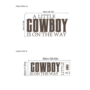 Sticker mural A Little Cowboy Is On The Way avec dimensions pour déco de fête