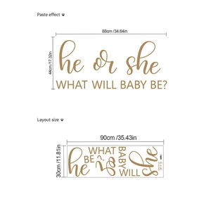 Gold Gender Reveal wall sticker 'he or she' balloon arch background decor, 88x44cm size