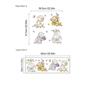 Dimensions détaillées des stickers muraux animaux avec schémas de pose et de mise en page