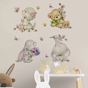 Détails de stickers muraux animaux mignons avec lapin et ours pour chambre d'enfant