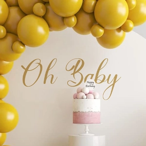 Golden balloon arch kit for baby shower party with Oh Baby wall decoration