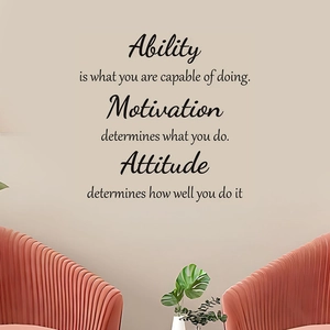 Black inspirational text wall sticker with quotes on ability and motivation on beige wall