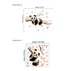 Cartoon panda and peach blossom PVC wall sticker with butterfly accents for home decor