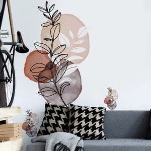 Abstract geometric leaf wall stickers in Morandi colors for minimalist home wall decor