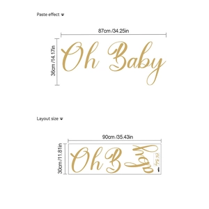Golden Oh Baby wall sticker art lettering for baby shower party decor 90x30cm