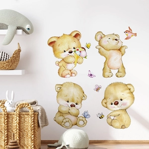 Détails d'autocollants muraux ours et lapin mignons aux couleurs pastel douces