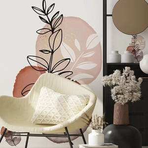 Modern abstract leaf wall decal with minimalist Nordic geometric patterns in morandi tones