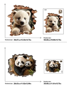 Detailed dimensions of 3D panda and polar bear wall stickers showing finished sizes