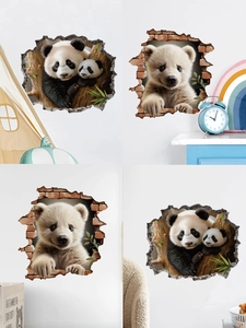 Detail showing 3D wall stickers with panda and bear themes for kids room wall decoration