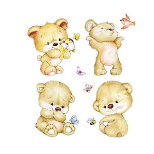 Stickers muraux ours en peluche de dessin animé style aquarelle pour chambre d'enfant